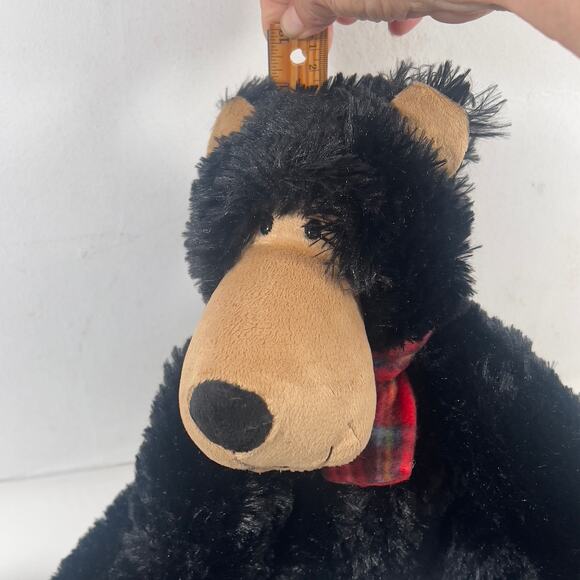 Amerll Black Soft Cuddly Sitting Bear with Plaid Scard Large Snout Plastic Eyes - Picture 10 of 13